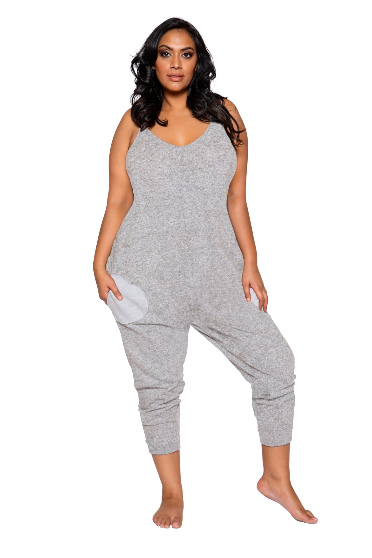 Roma XL/XXL / Grey Grey Plus Size Pajama Jumpsuit w/ Pockets (Black also available) SHC-LI294-GREY-XL/XXL Black Grey Plus Size Pajama Jumpsuit w/ Pockets | ROMA COSTUME LI294 Apparel &amp; Accessories &gt; Clothing &gt; One Pieces &gt; Jumpsuits &amp; Rompers