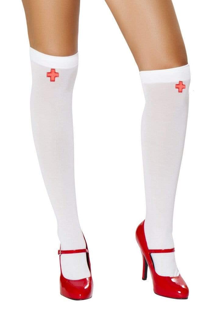 Roma White/Red / One Size Nurse Stockings With Cross SHC-ST4758-R Apparel & Accessories > Clothing > Pants