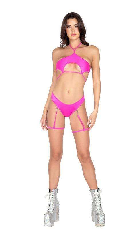 Roma Large / Pink Black Underboob Cutout Tie Top (Many colors available) SHC-6039-PINK-L-R 2021 Pink Purple Hot Pink Black Underboob Cutout Tie Rave Top  Apparel &amp; Accessories &gt; Clothing &gt; Shirts &amp; Tops