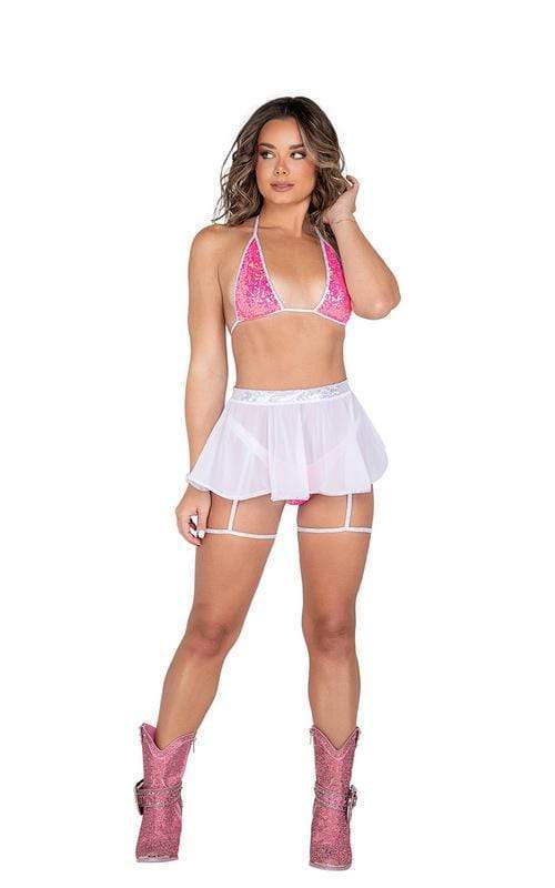 Roma Small / Pink Pink Sequin Bikini Tie Top (Many colors available) SHC-6009-PINK-S-R 2021 Pink Blue Hot Pink Purple Sequin Bikini Tie Rave Top  Apparel & Accessories > Clothing > Shirts & Tops