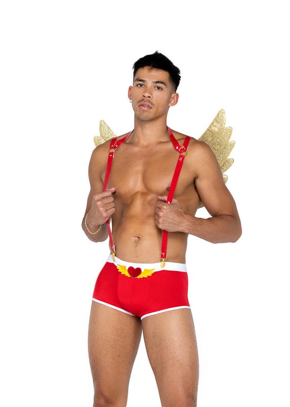 Roma Sexy 3pc Mens Trunks Suspender &amp; Wings Naughty Cupid Set 2022 Sexy Black Red Mens X-Posed Mesh Crop Top Lingerie Apparel &amp; Accessories &gt; Clothing &gt; Shirts &amp; Tops
