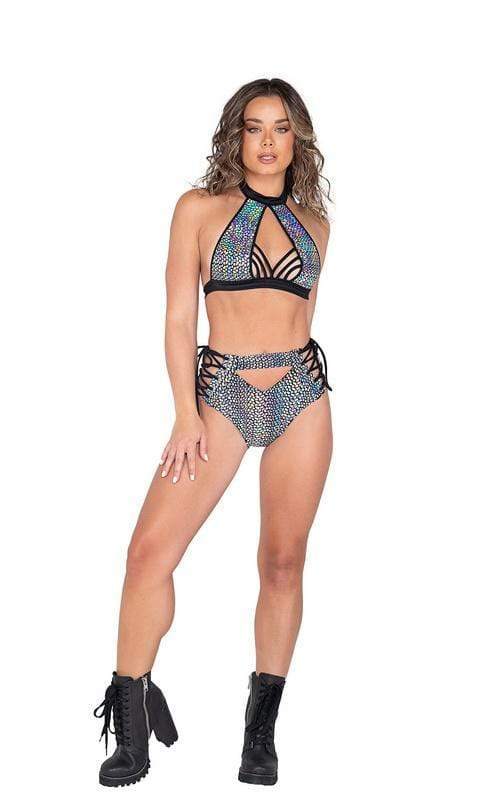 Roma Small / Black Black Metallic Snakeskin Strappy Halter Neck Top (Many colors available) SHC-6003-BLK-S-R 2021 Purple Pink Black Metallic Snakeskin Strappy Halter Neck Rave Top  Apparel &amp; Accessories &gt; Clothing &gt; Shirts &amp; Tops