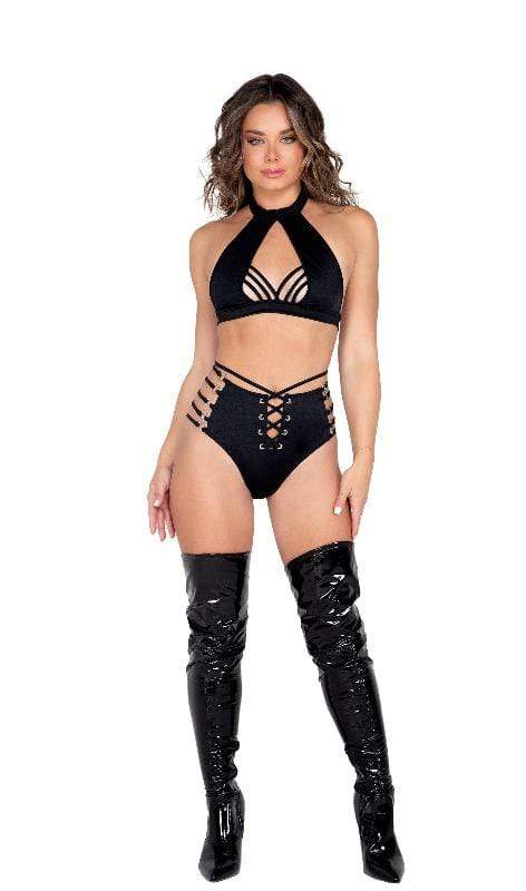Roma Small / Black Black Strappy Halter Neck Top (Many colors available) SHC-6041-BLK-S-R 2021 Pink Purple Hot Pink Black Strappy Halter Neck Festival Rave Top  Apparel & Accessories > Clothing > Shirts & Tops