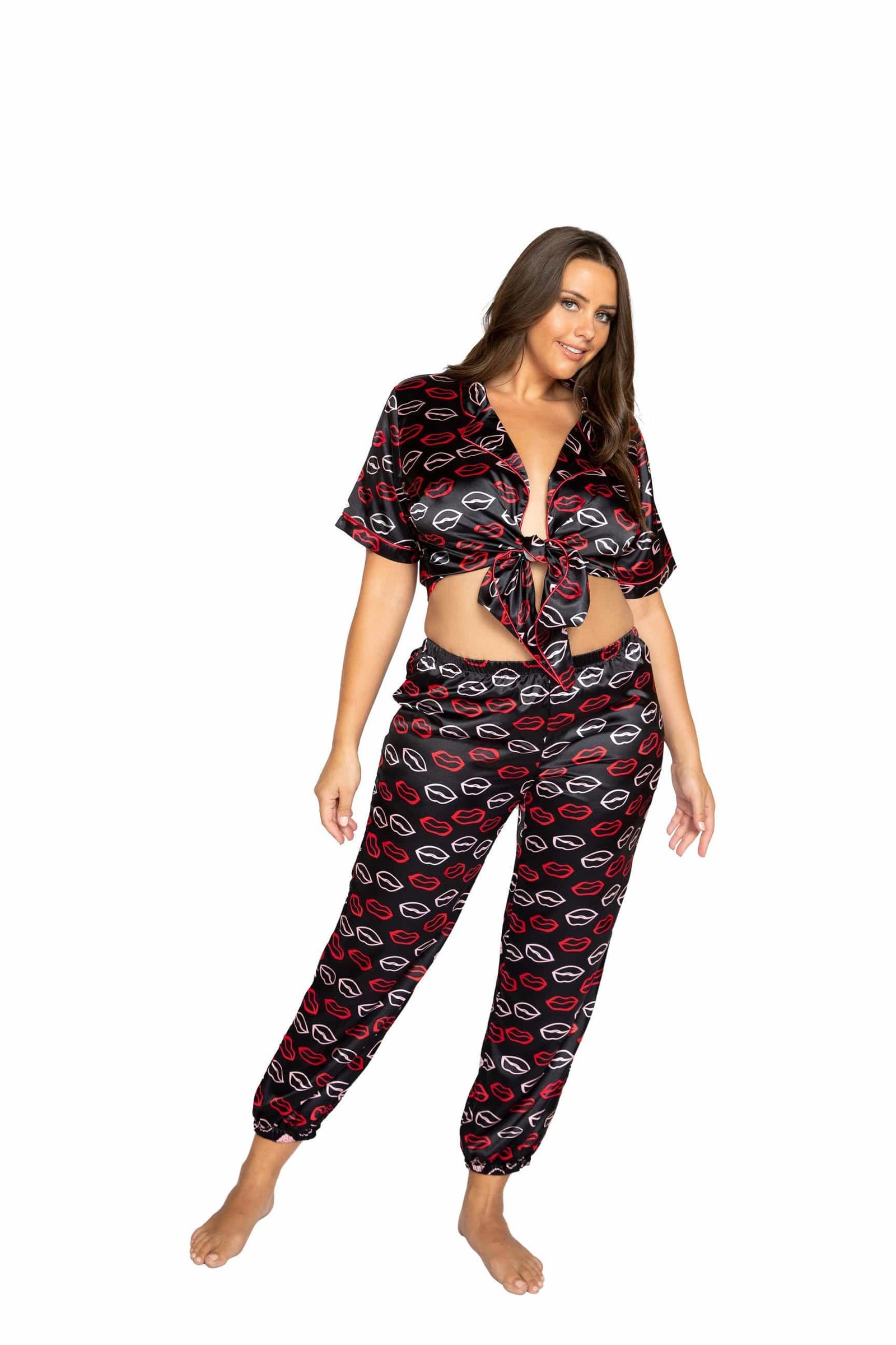 Roma Extra Large / Print Satin Lips Plus Size Pajama Set SHC-LI351-XL-R Satin Lips Plus Size Pajama Set | ROMA COSTUME LI351 Apparel & Accessories > Clothing > Underwear & Socks > Lingerie