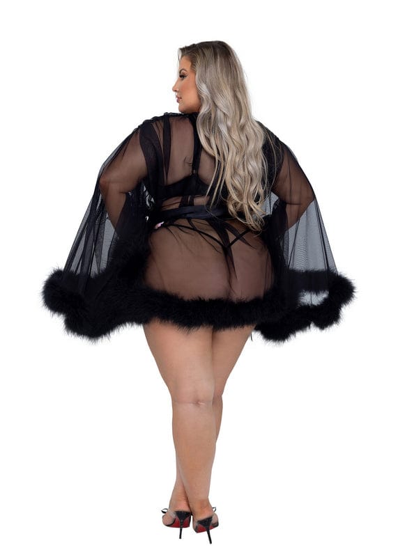 Roma Plus Size Black Mesh Hollywood Glam Luxury Mini Robe Lingerie (Pink Also Available) 2023 Sexy Plus Size Pink Black Mesh Luxury Mini Robe Lingerie Apparel &amp; Accessories &gt; Clothing &gt; Underwear &amp; Socks &gt; Lingerie