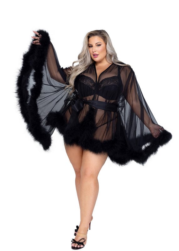 Roma Queen / Black Plus Size Black Mesh Hollywood Glam Luxury Mini Robe Lingerie (Pink Also Available) LI531-Blk-Q 2023 Sexy Plus Size Pink Black Mesh Luxury Mini Robe Lingerie Apparel & Accessories > Clothing > Underwear & Socks > Lingerie
