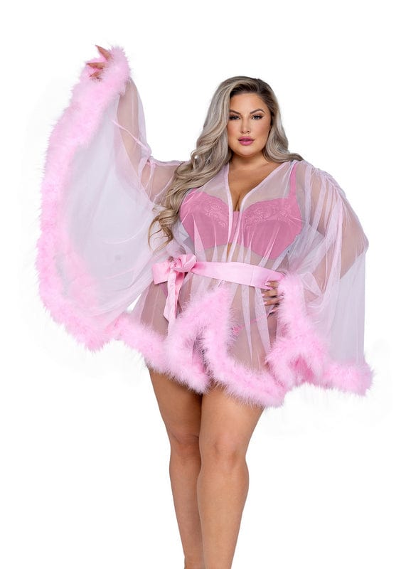 Roma Queen / Pink Plus Size Black Mesh Hollywood Glam Luxury Mini Robe Lingerie (Pink Also Available) LI531-BP-Q 2023 Sexy Plus Size Pink Black Mesh Luxury Mini Robe Lingerie Apparel &amp; Accessories &gt; Clothing &gt; Underwear &amp; Socks &gt; Lingerie