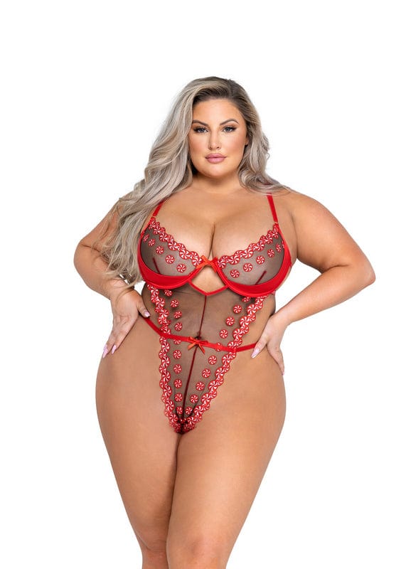 Red Mesh Sweet &amp; Sticky Underwire Teddy Lingerie (Plus size available)