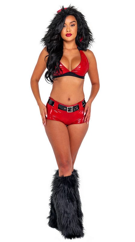 Roma Sexy 3pc Playful Santa Vinyl Halter Top, Shorts & Belt Christmas Fantasy 2022 Sexy Red Velvet Santa Holiday Spirit Bikini Set Apparel & Accessories > Clothing > Underwear & Socks > Lingerie