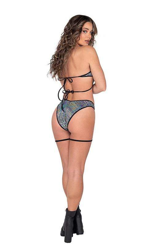Roma Small / Black Black Iridescent Snake Skin w/ Clipped Garters Cheeky Festival Dance Bottom (More colors available) SHC-3967-BLK-S-R 2021 Black Pink Snake Skin Iridescent Snakeskin Clipped Garters Bottom Apparel & Accessories > Costumes & Accessories > Costumes