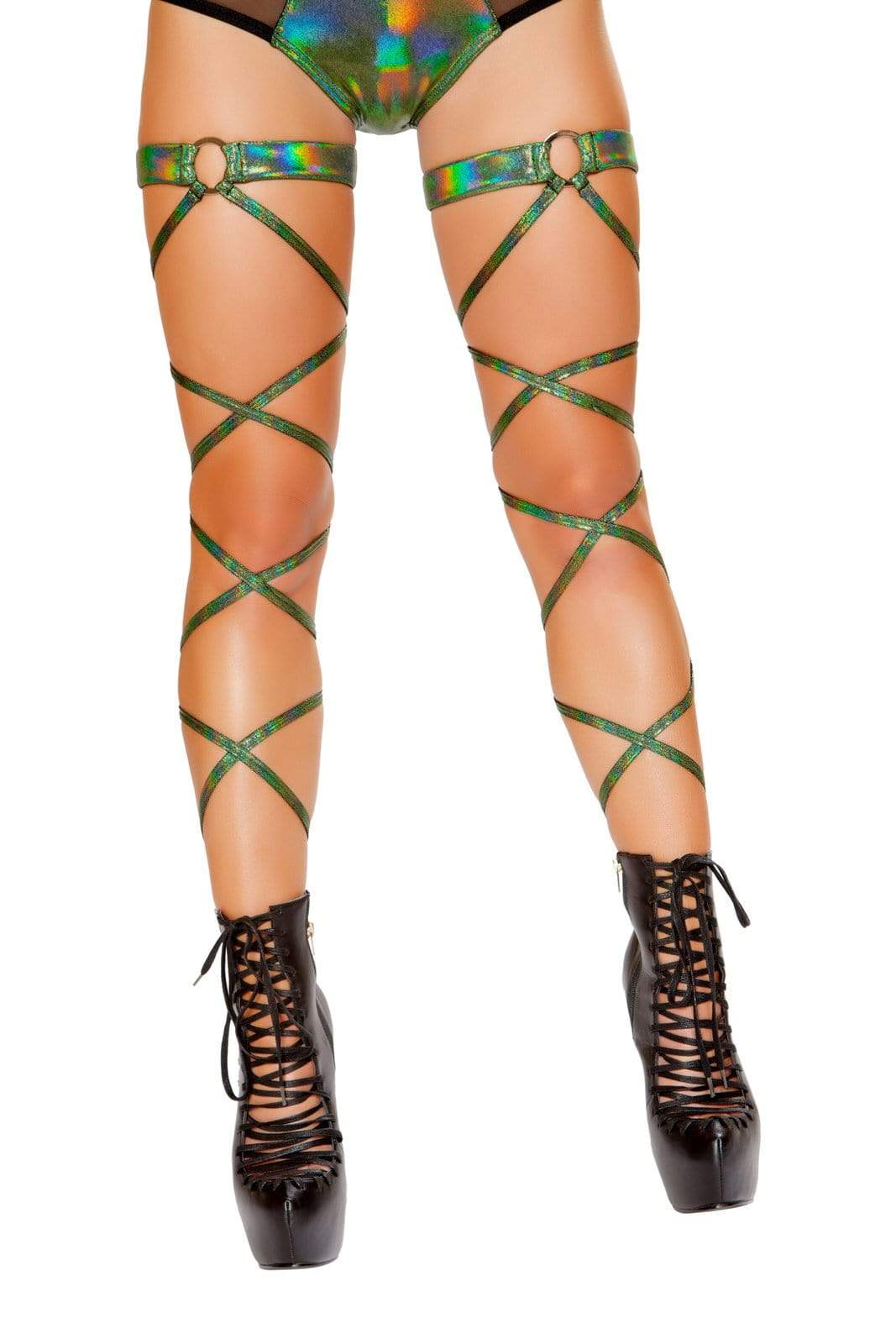 Roma ONE SIZE / GREEN Black Shimmer Iridescent Garter Leg Wraps w/ O-Ring EDM Dance Rave (Many colors available) SHC-3493-GREEN-R-2 Apparel & Accessories > Costumes & Accessories > Costumes