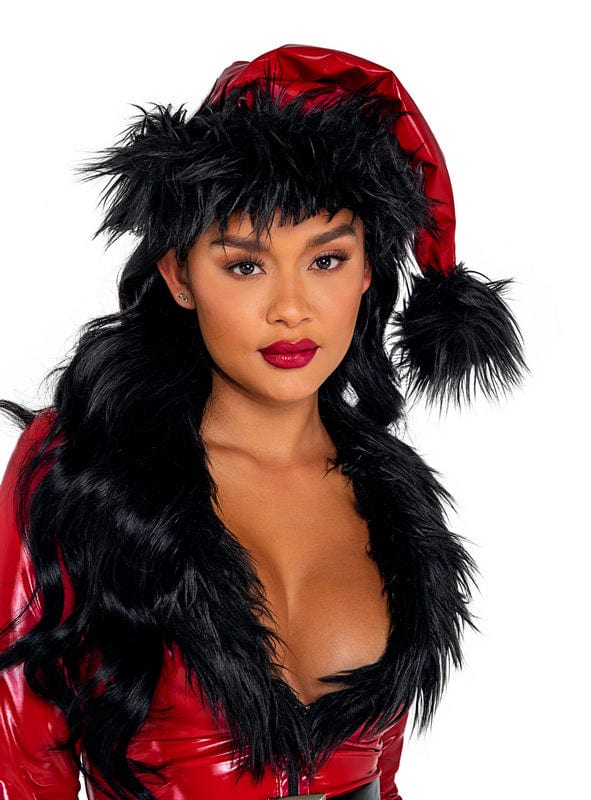 Roma One Size / Red Sexy Red Vinyl w/ Black Faux Fur Santa Hat C201-Red/Blk-O/S 2022 Sexy Red Vinyl w/ Faux Fur Santa Hat  Apparel &amp; Accessories &gt; Costumes &amp; Accessories &gt; Costumes