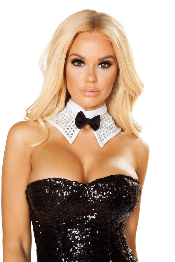 Roma One Size / White Black & White Rhinestone Tuxedo Choker Playboy Bunny Costume Accessory SHC-NEC10120-OS-R Apparel & Accessories > Costumes & Accessories > Costumes