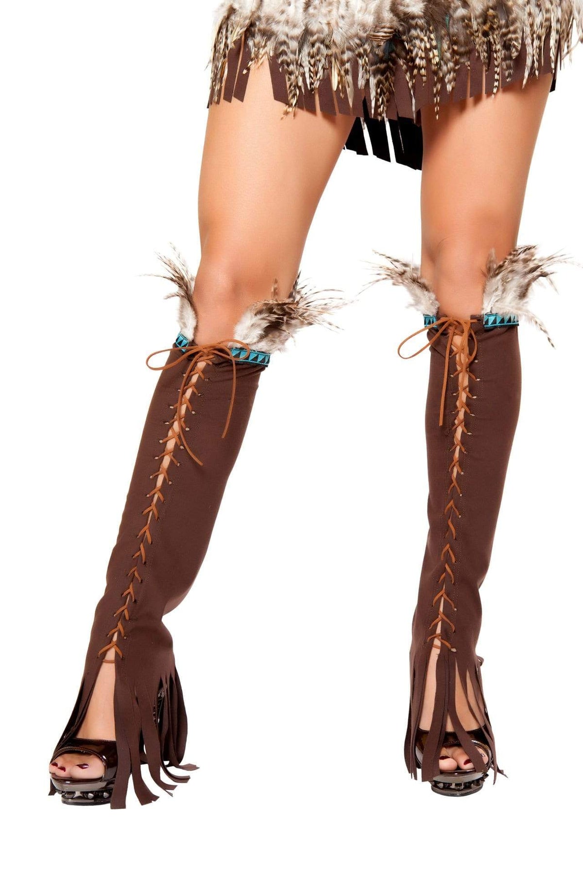 Roma OS / Brown/Honey Lace Up Suede Leg Warmer SHC-LW10106-OS-R Apparel &amp; Accessories &gt; Costumes &amp; Accessories &gt; Costumes