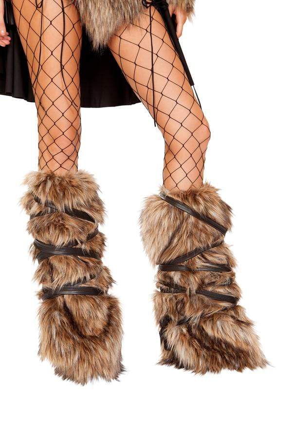 Roma OS / Brown Pair of Faux Fur Leg Warmers w/ Strap Detail SHC-4894-OS-R Apparel & Accessories > Costumes & Accessories > Costumes
