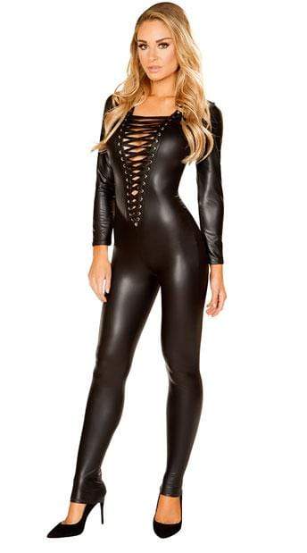 Roma Wet Black Lace Up Multi Purpose Catsuit Apparel &amp; Accessories &gt; Costumes &amp; Accessories &gt; Costumes