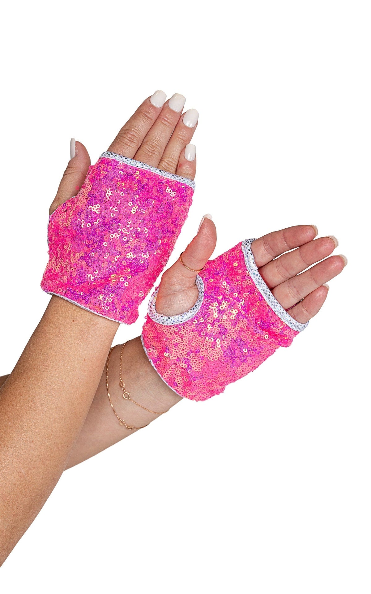 Roma Hot Pink Sequins Open Finger Gloves Festival Ravewear (More colors Available) 2022 Hot Pink Strappy Sequin Shorts Festival Ravewear Apparel &amp; Accessories &gt; Costumes &amp; Accessories