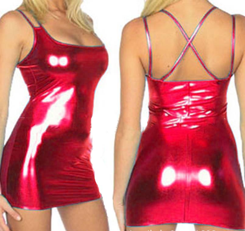 SoHot Clubwear One Size / Red Red Metallic Double Strap Tank Style Mini Dress (Many Colors) SHC-321-RED-OS 2021 Blue Fuchsia Purple Black Turquoise Metallic Tank Mini Club Dress Apparel & Accessories > Clothing > Dresses