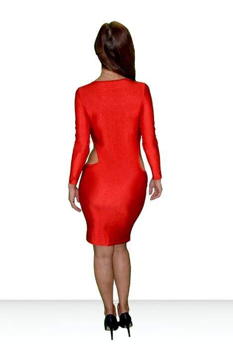 SoHot Clubwear Red / One Size Red Cut Out Side Long Sleeve Party Mini Dress SHC-66-A Apparel &amp; Accessories &gt; Clothing &gt; Dresses