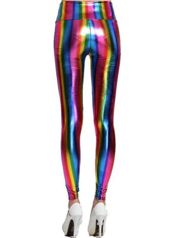 SoHot Clubwear One Size / Print Metallic Rainbow Print Leggings SHC-90927-S-LB 2021 Sexy Metallic Lame Rainbow Festival Dance Club Party Leggings Apparel &amp; Accessories &gt; Clothing &gt; Pants