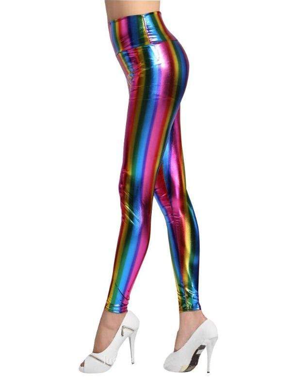 SoHot Clubwear One Size / Print Metallic Rainbow Print Leggings SHC-90927-S-LB 2021 Sexy Metallic Lame Rainbow Festival Dance Club Party Leggings Apparel &amp; Accessories &gt; Clothing &gt; Pants