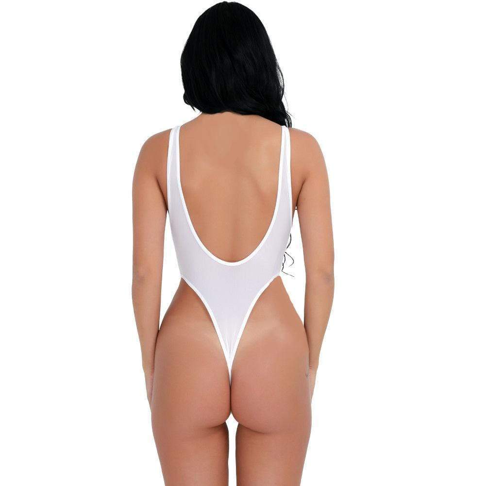 Sexy White Sheer Extreme High Thigh Cut Thong Bodysuit Sexy White Sheer Extreme High Thigh Cut Thong Bodysuit